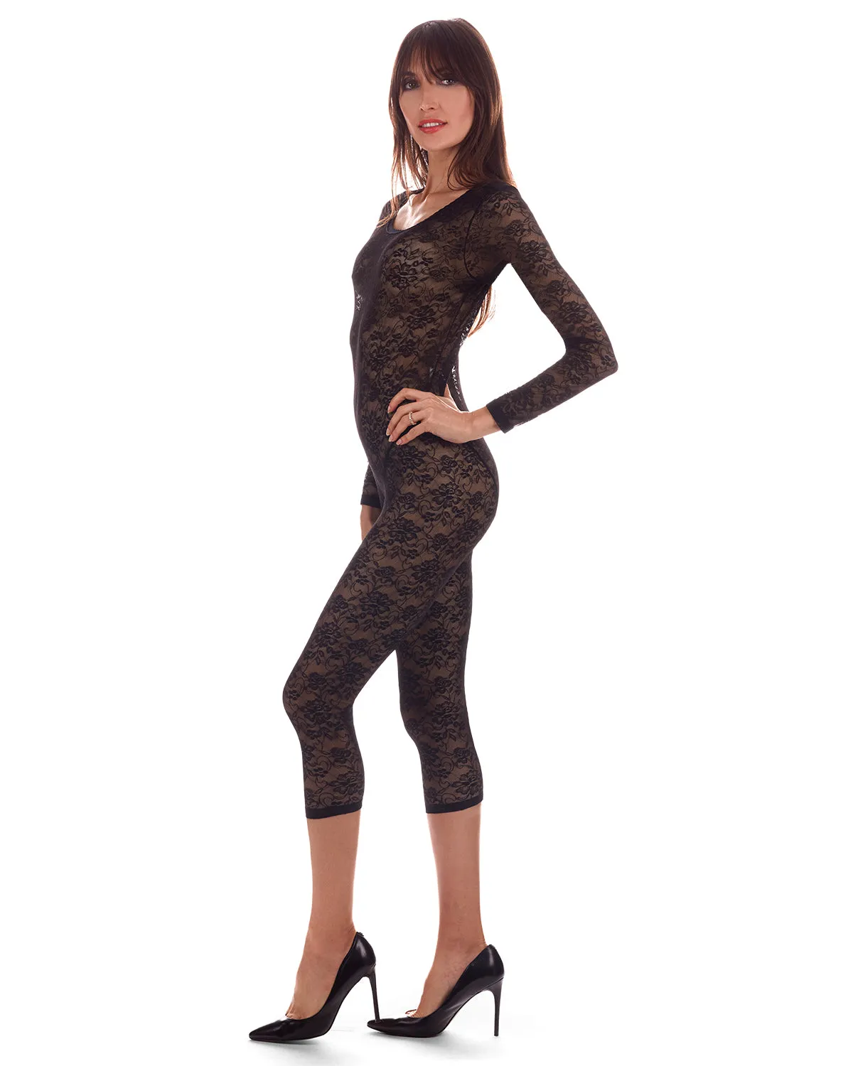 Women's Estelle Long Sleeve Stretch Lace Capri Catsuit