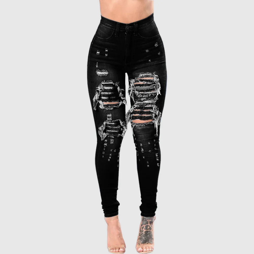 Women's Ripped Denim Washed Pants - GlamzLife