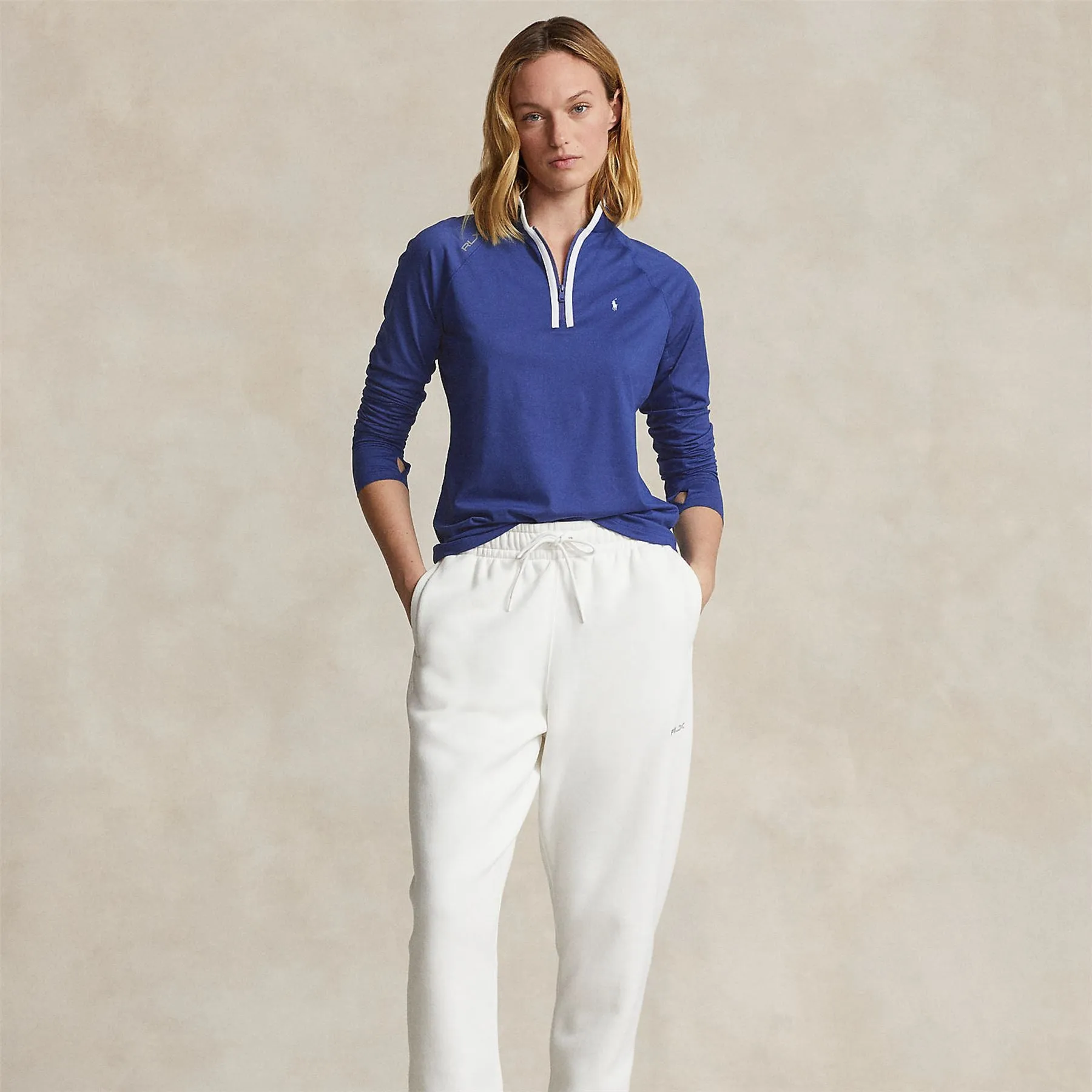 Womens Stretch Jersey Quarter Zip Pullover Beach Royal/Ceramic White - SS24