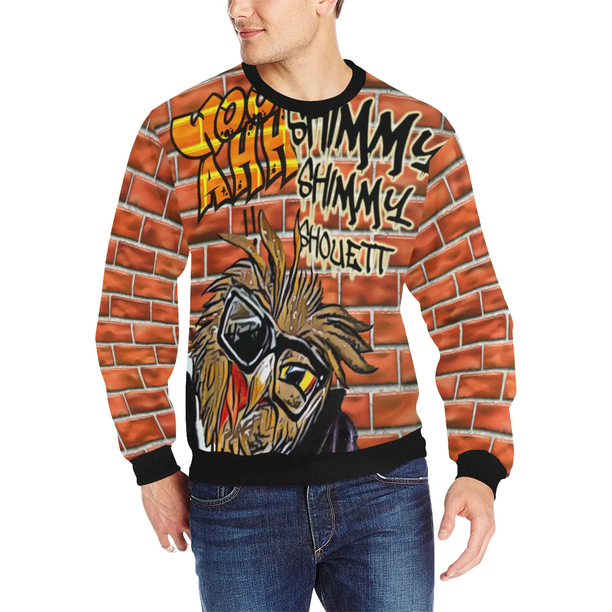 WOOH AHH Men's Rib Cuff Crew Neck Sweatshirt