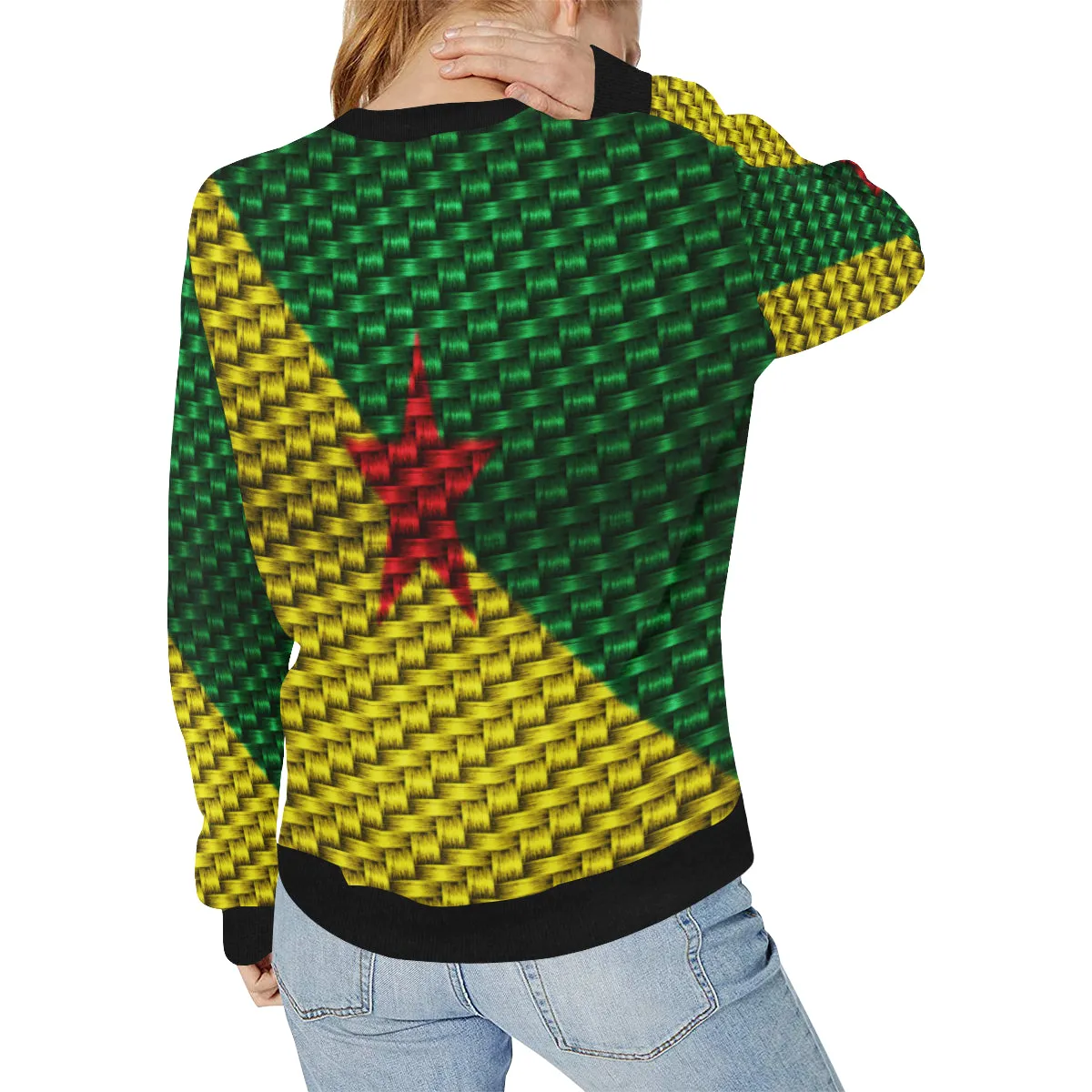 YANA FLAG Women's Rib Cuff Crew Neck Sweatshirt