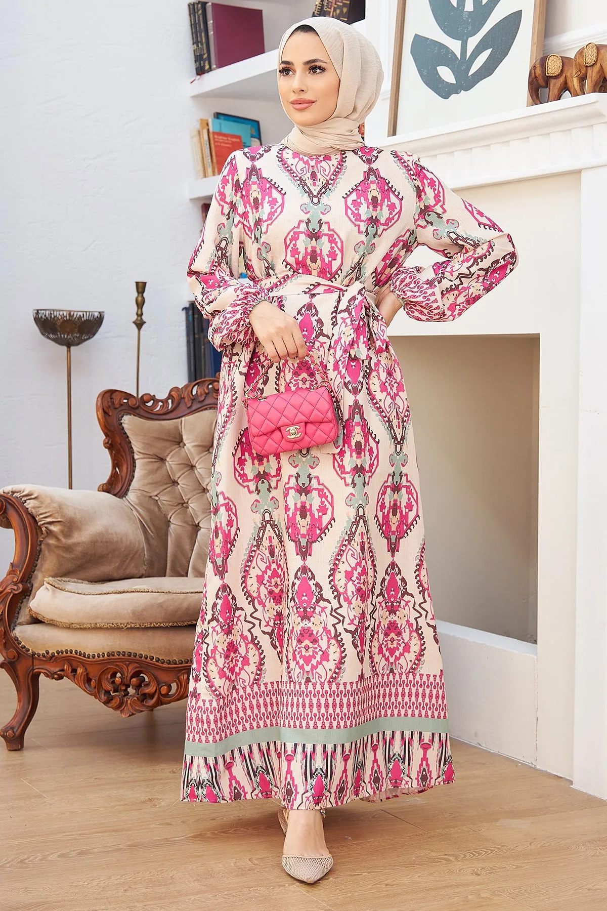ZRF Women Authentic Pattern Linen Dress - Fuchsia - Suharekë